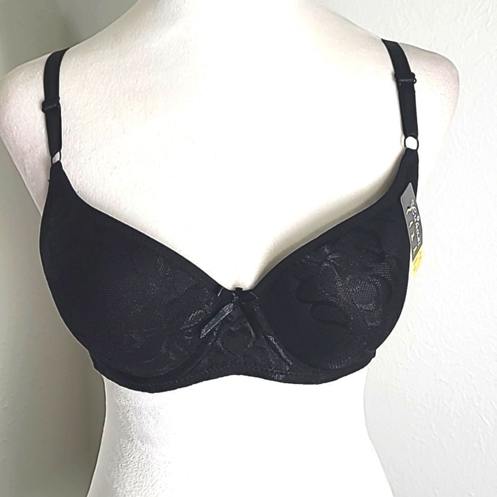 Black T-Shirt Bra with Light Lace Detail
